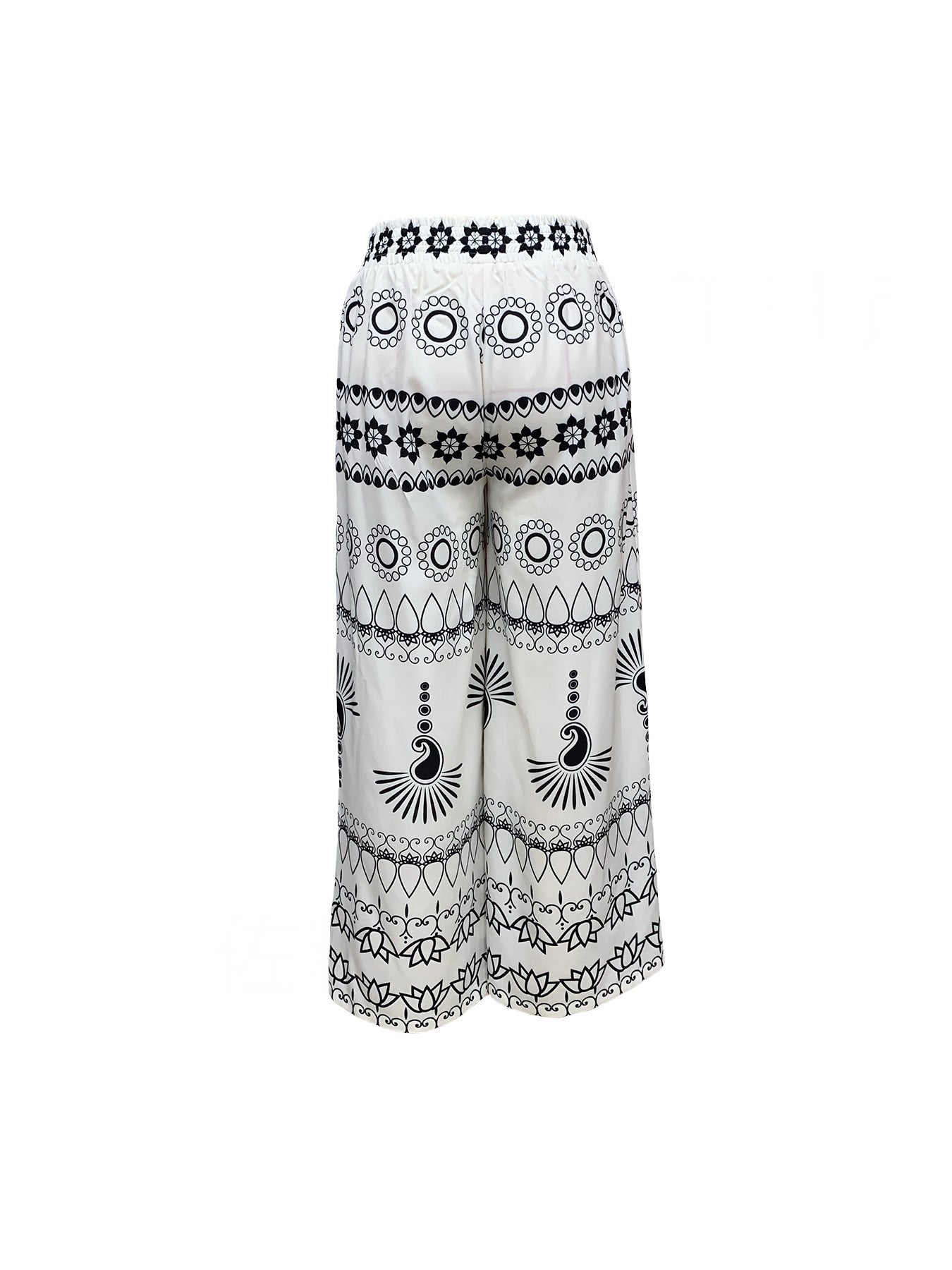 Spring Summer Women Printed Tight Waist Wide Leg Trousers