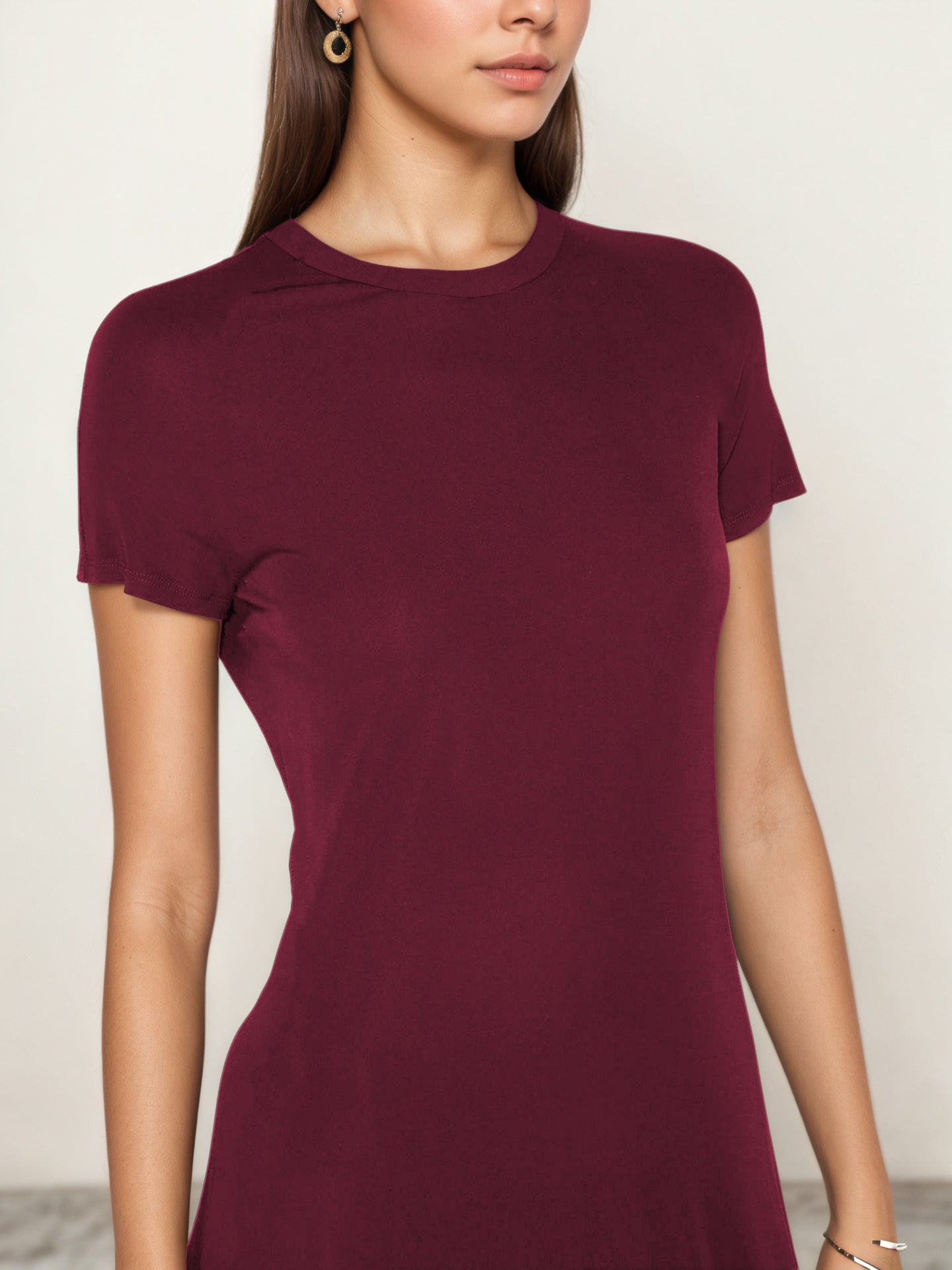 Summer Casual round Neck Short Sleeve Slim Fit A line Swing Dress
