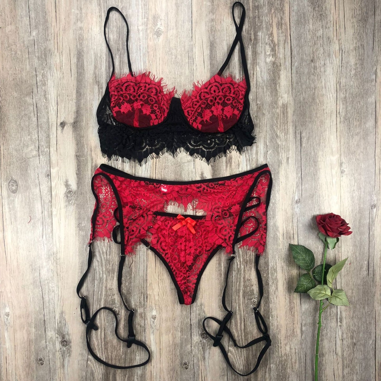 Popular Sexy Lingerie Set Lace Stitching Sexy Three Piece Lace Underwear