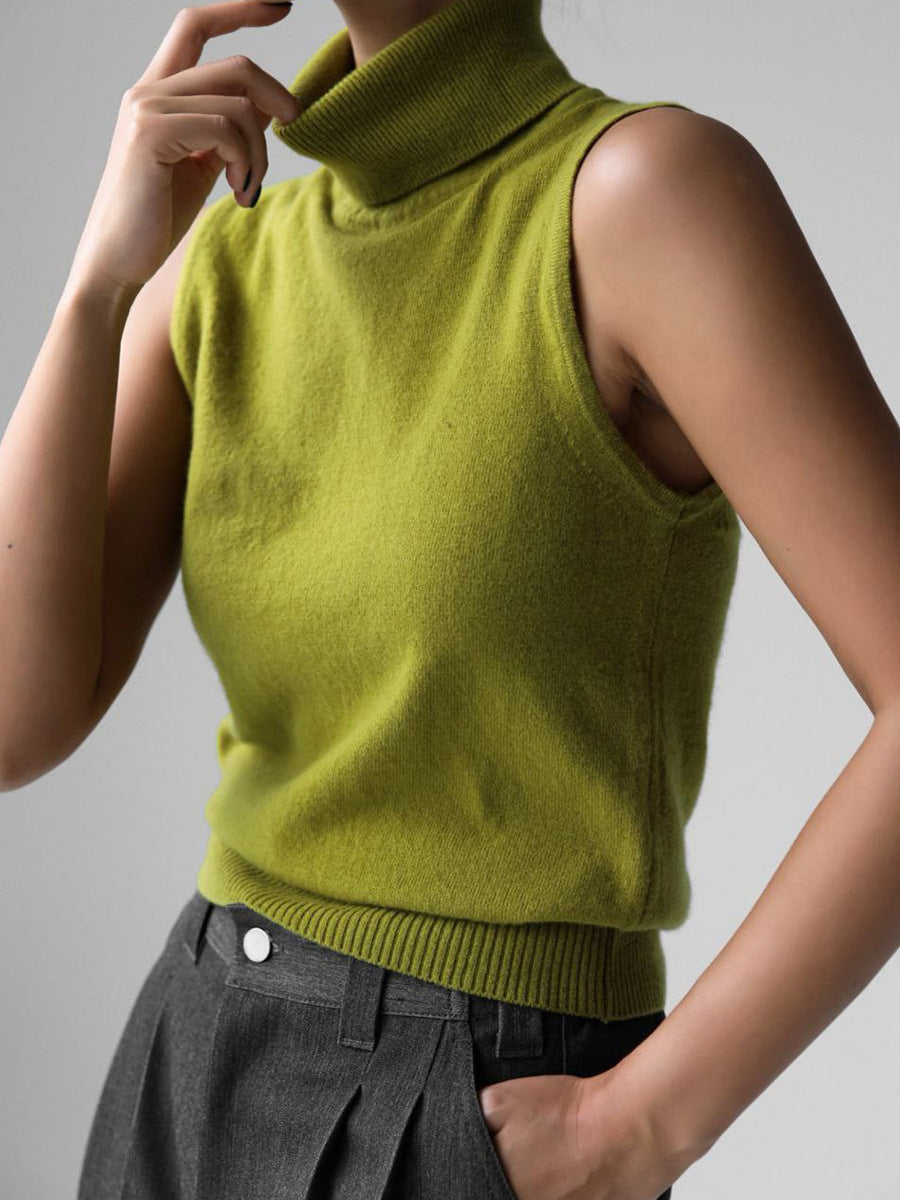 Knitted Sleeveless Vest Autumn High Neck Vest Sweater Minimalist Vest Top Women