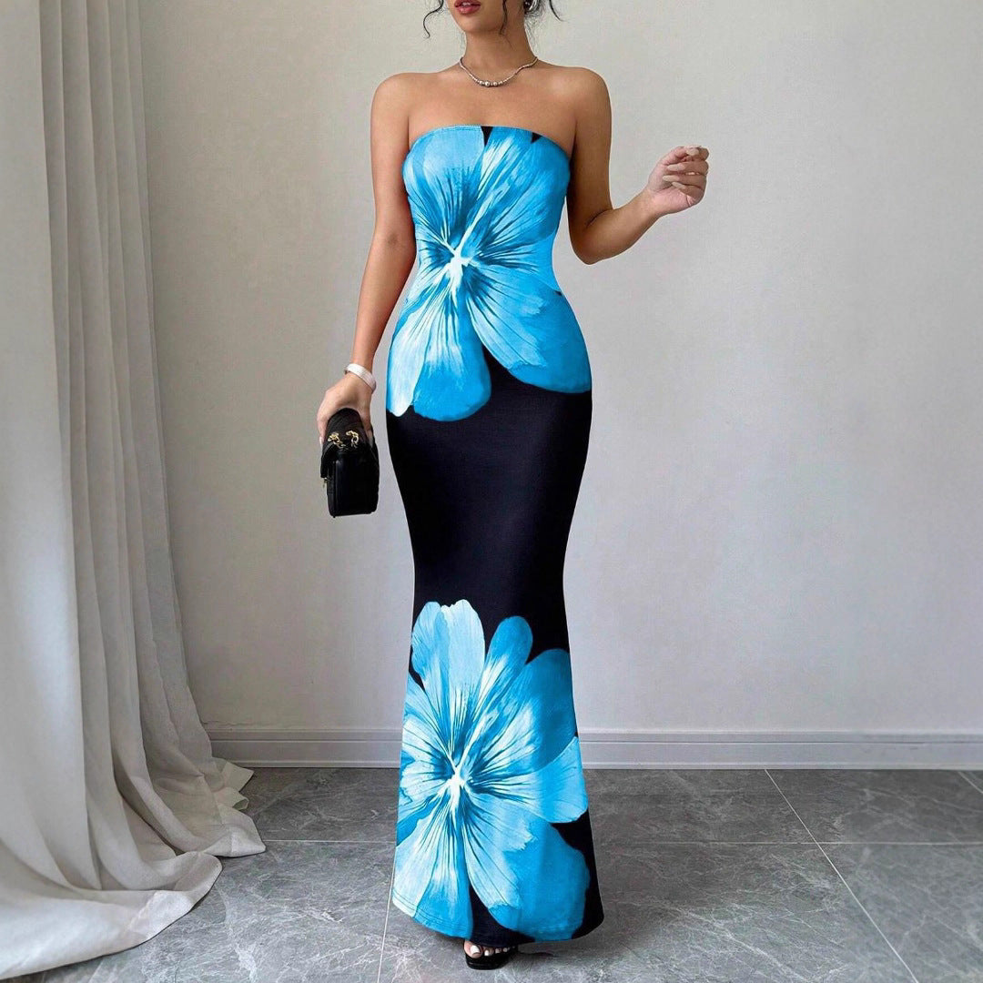 Summer Fashionable Elegant Sexy Bandeau Slim Fit Long Holiday Dress