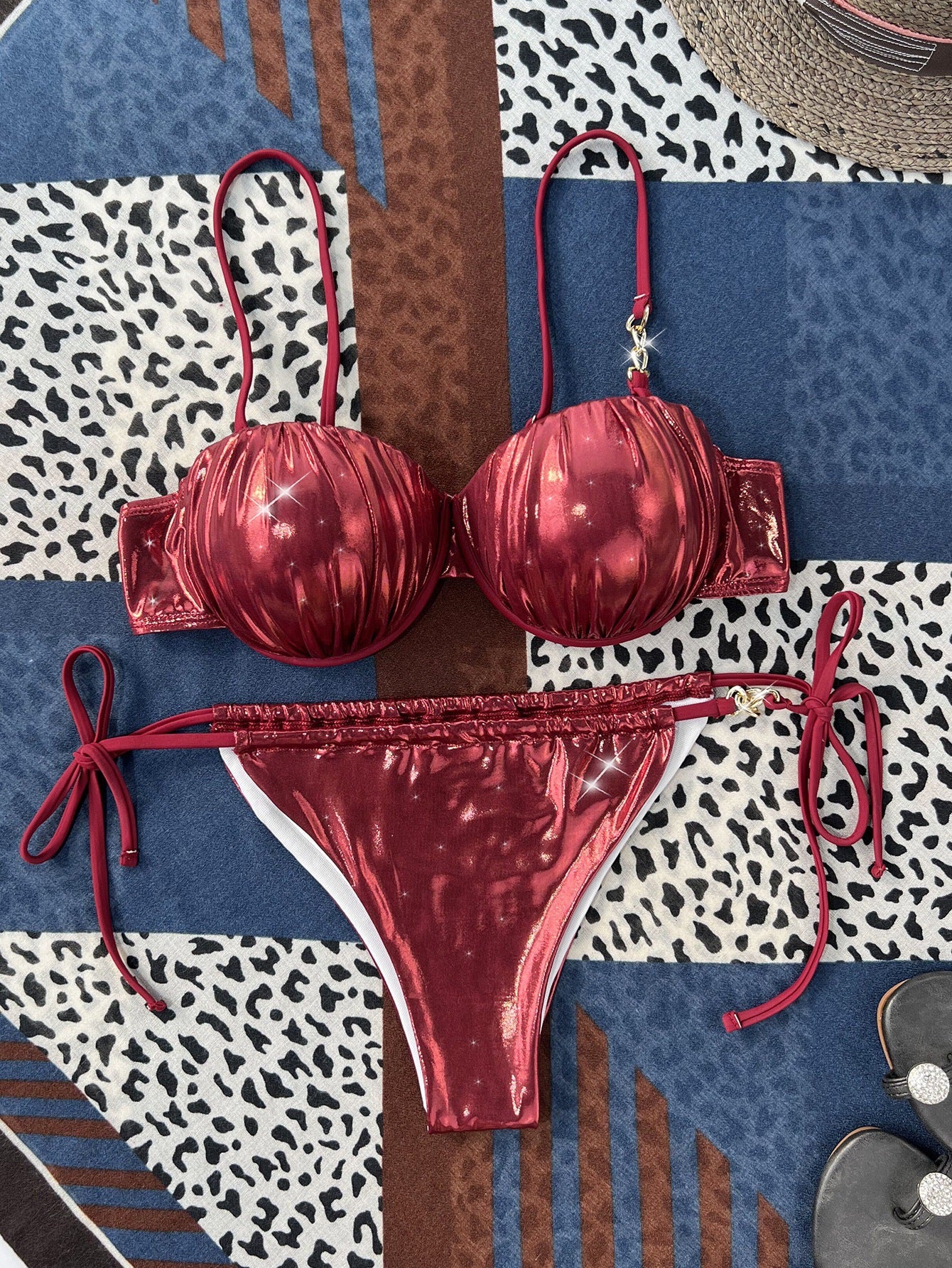 Women Split Swimsuit Steel Bracket Gathered Sexy Metal Hard Bag Bikini Swimsuit Bikini