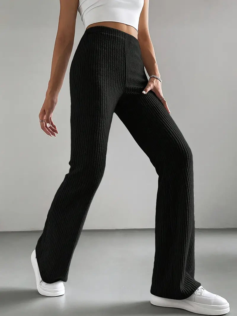 Bell Bottom Pants Women Autumn Solid Color Casual Pants Rib Knitted Fashionable All Match Slim Fit Women Pants