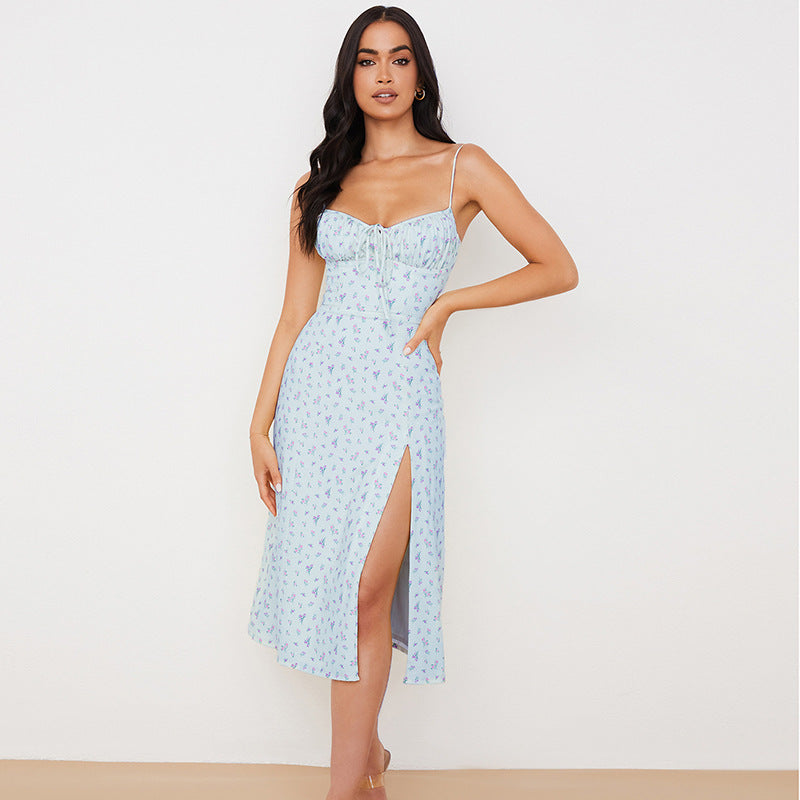 Summer Women Strap Floral Split Dress