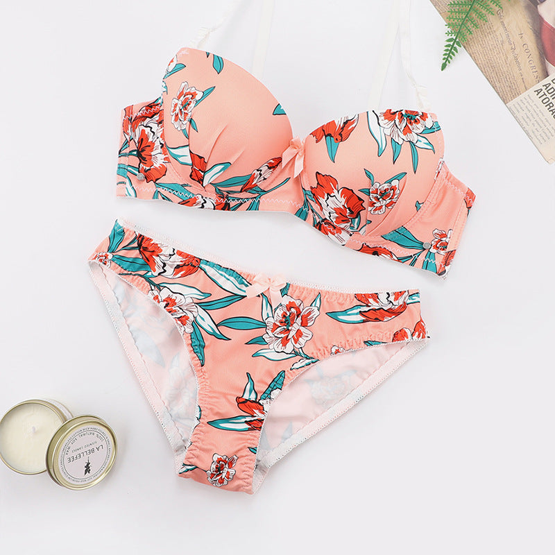 New Bra Set Women Underwear with Steel Ring Less Breathable Traceless Push up Anti-Slip