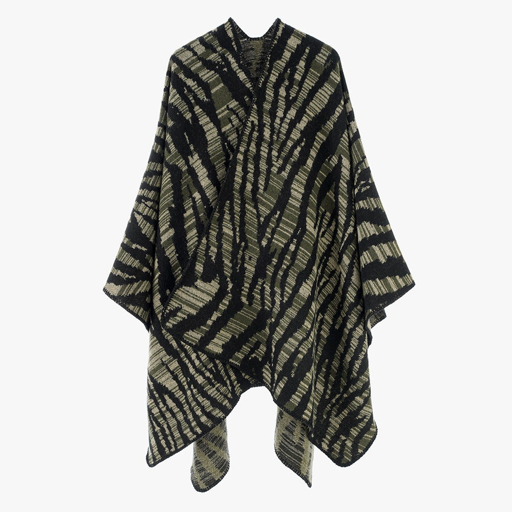 Fashionable Striped Shawl Women Autumn Winter Korean Striped Color Matching Zebra Pattern Warm Cashmere like Shawl Trendy