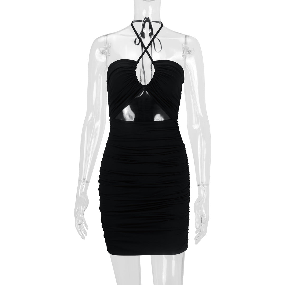 Women Clothing Dress Cross Lace up Cutout Sheath Slim Fit Sexy Dress