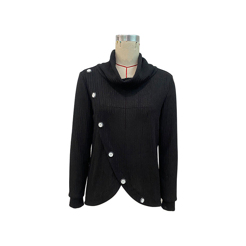 Casual Tops Long Sleeve Irregular Asymmetric Black Sweater