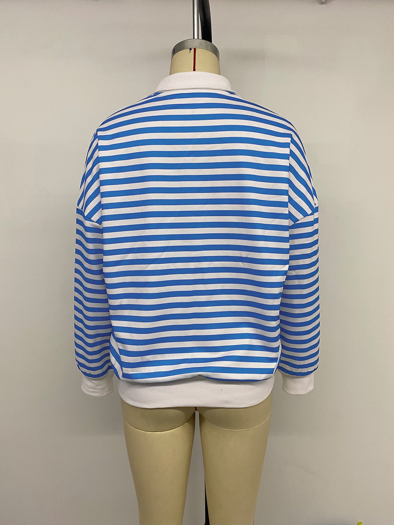 Spring Autumn Casual Top Collared Cardigan Long Sleeve Striped Sweater