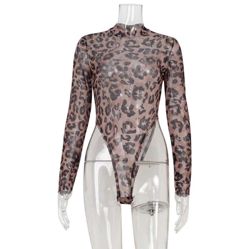 Personalized Sexy Slim Leopard Print Long Sleeve round Neck Bottoming Tops Women