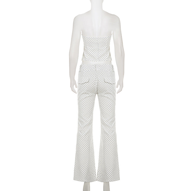 Casual Polka Dot Tube Top Trousers Suit Sexy Sexy Breasted Sweet Spicy Two Piece Sets
