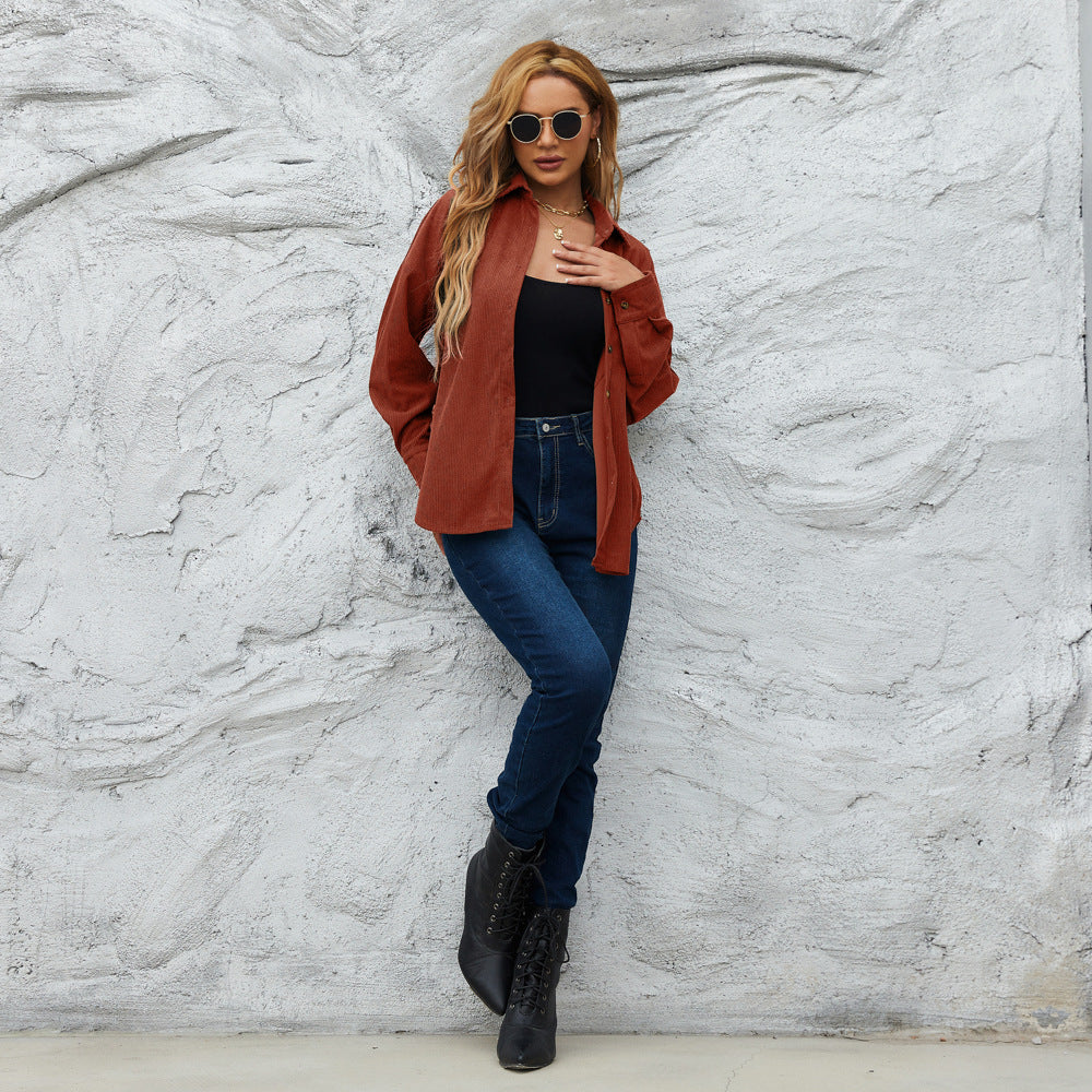 Top Women Autumn Winter Corduroy Women Loose Jacket Coat Solid Color Shirt Outerwear
