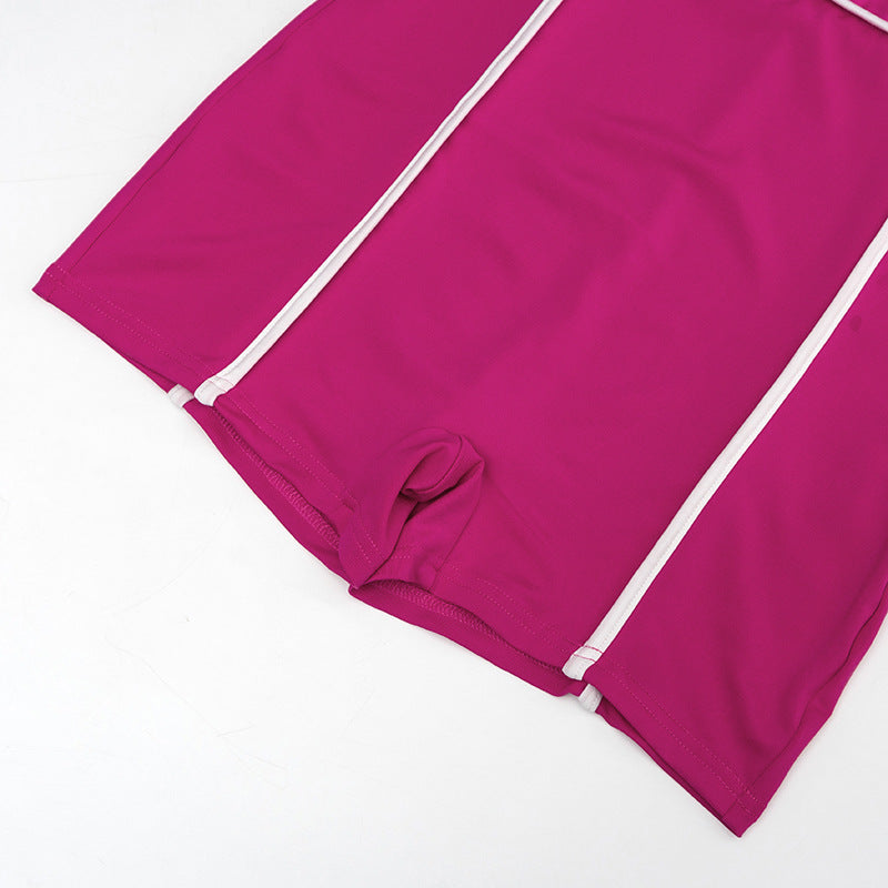 Cross Shoulder Strap Sleeveless Beauty Back Contrast Color Slim Fit High Waist Sports Jumpsuit