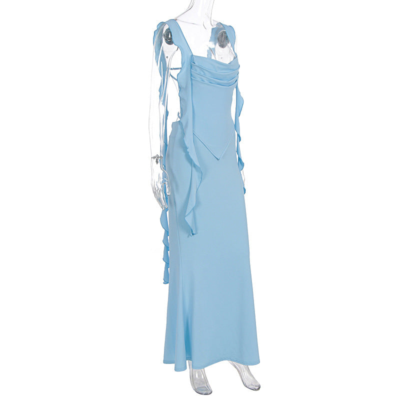 Women Clothing Summer Internet Famous Sexy Suspenders Tube Top Ruffled Ribbon Dress