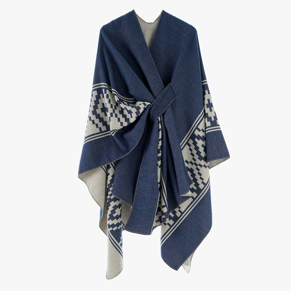 Women Shawl Simple High Quality Jacquard plus Bar Split Talma Catwalk Show Outwear