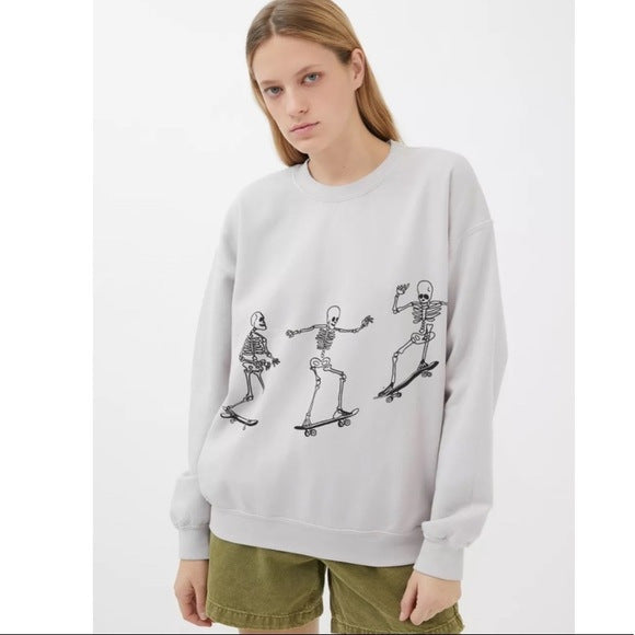 Autumn Winter Women Wear Long Sleeve Solid Color Skull Skateboard Printing Loose Casual Long Sleeves