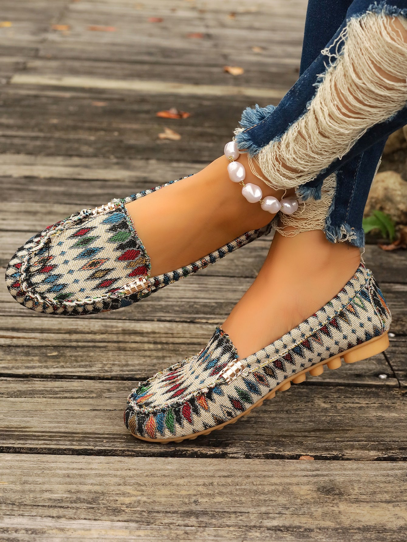 Arrival Color Matching Cloth Surface Lazy Flat Pumps Women Ethnic Low Cut Breathable Lazy Work Shoes