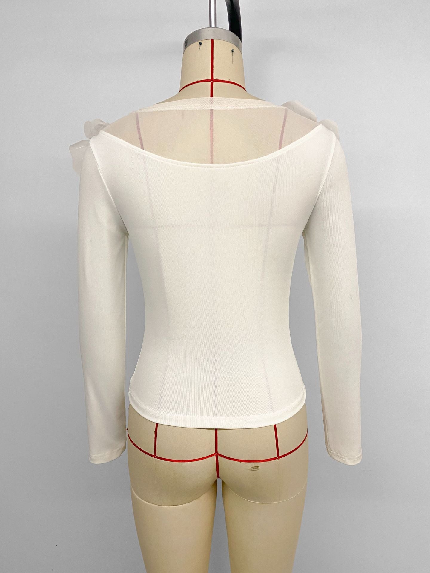 Spring Autumn Elegant Office Slim Fit Three Dimensional Floral Mesh Stitching Solid Color Top Women