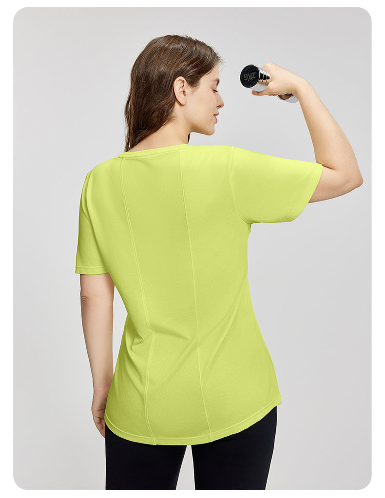 Plus Size Yoga Clothes Blouse Women Summer Loose Breathable Thigh Length Casual T shirt Side Slit Exercise Short Sleeve