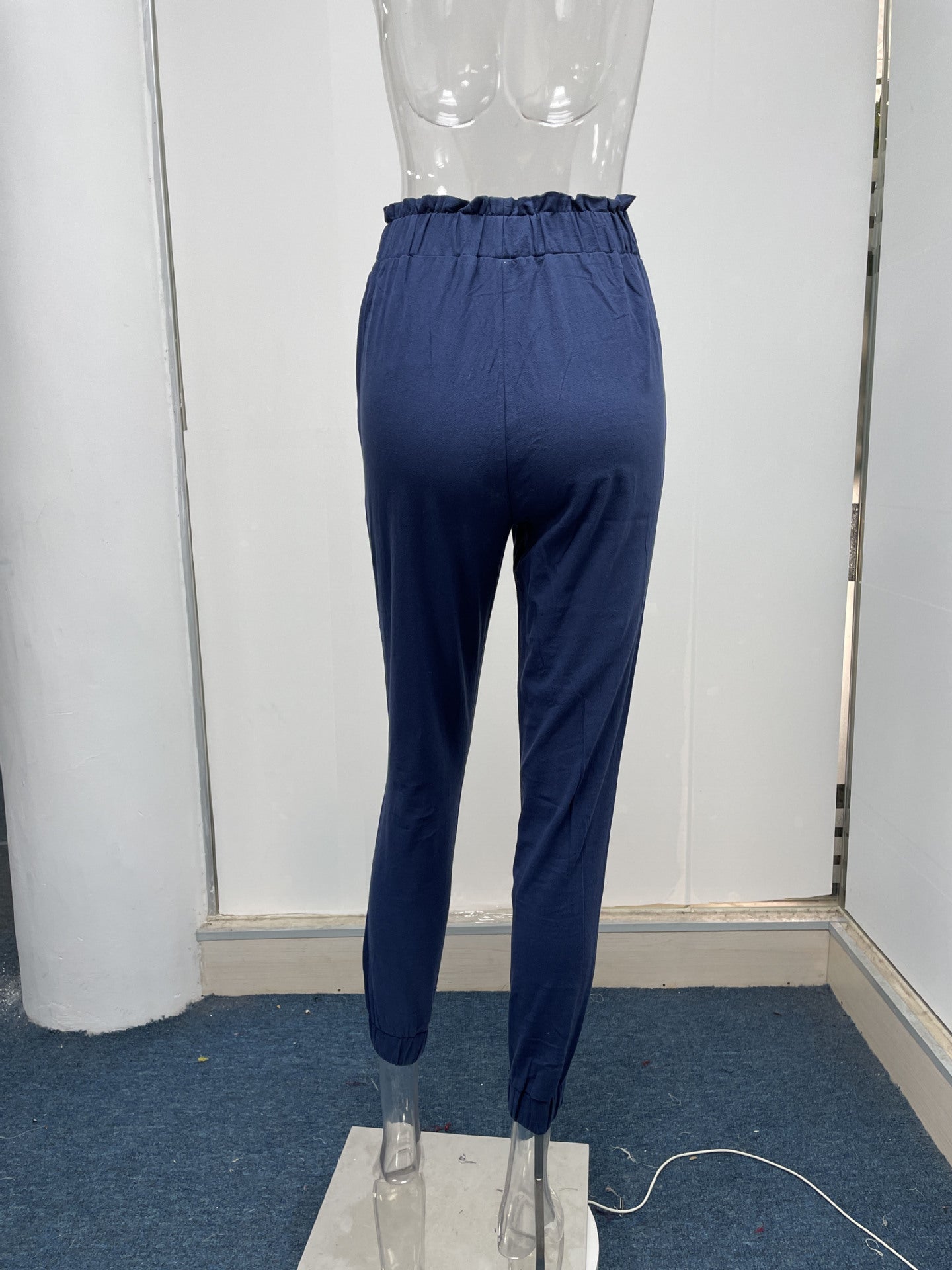 Women Clothing Spring Ruffled Elastic Waist High Waisted Trousers