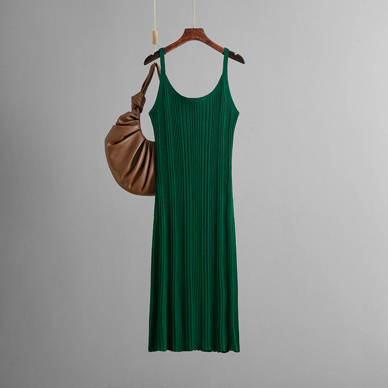 Sexy Slim Fit Slimming Waist Trimming Knitted Dress Summer Simple Solid Color Cami Dress