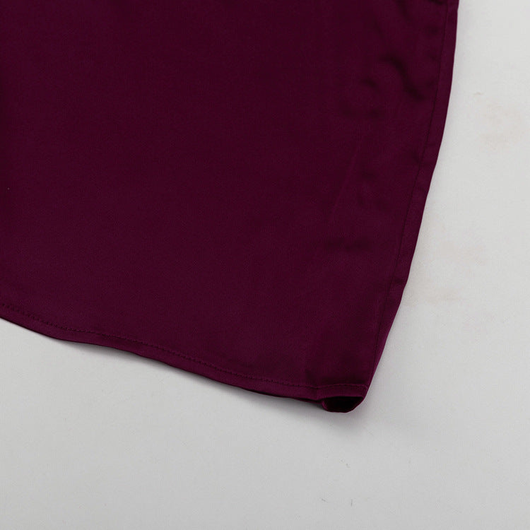 Women Clothing Wine Red Long Skirt Spring Autumn Simple Temperamental All Match High Waist Satin Hip Skirt