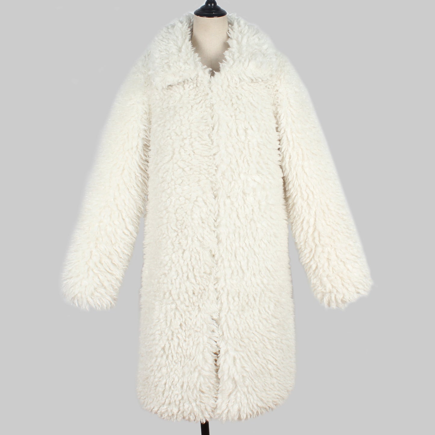 Ladies Faux Fur Coat Top Plush Collared Coat Long Autumn Winter