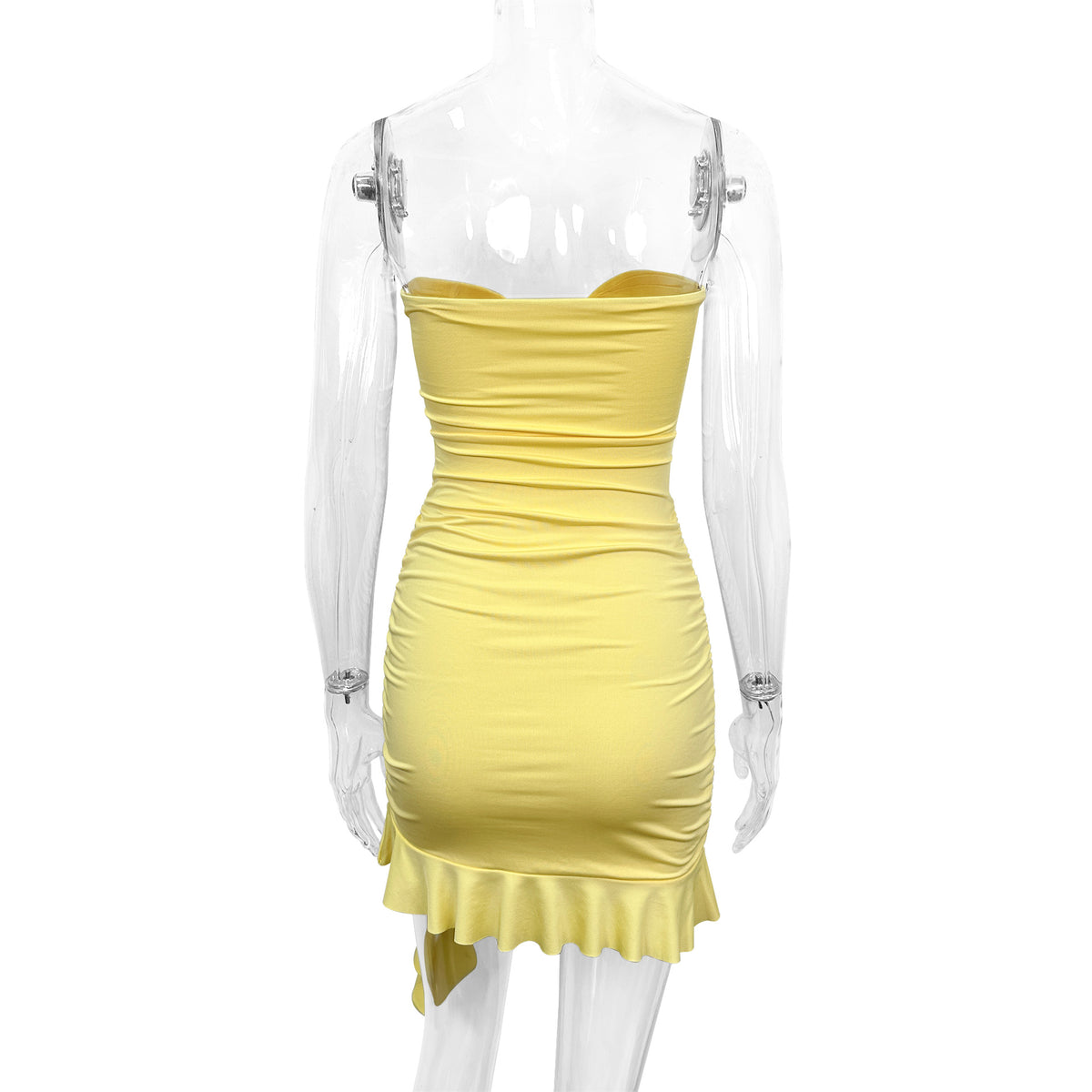 Women Clothing Sexy Tube Top Pleated Cut out Ruffled Sheath Dress