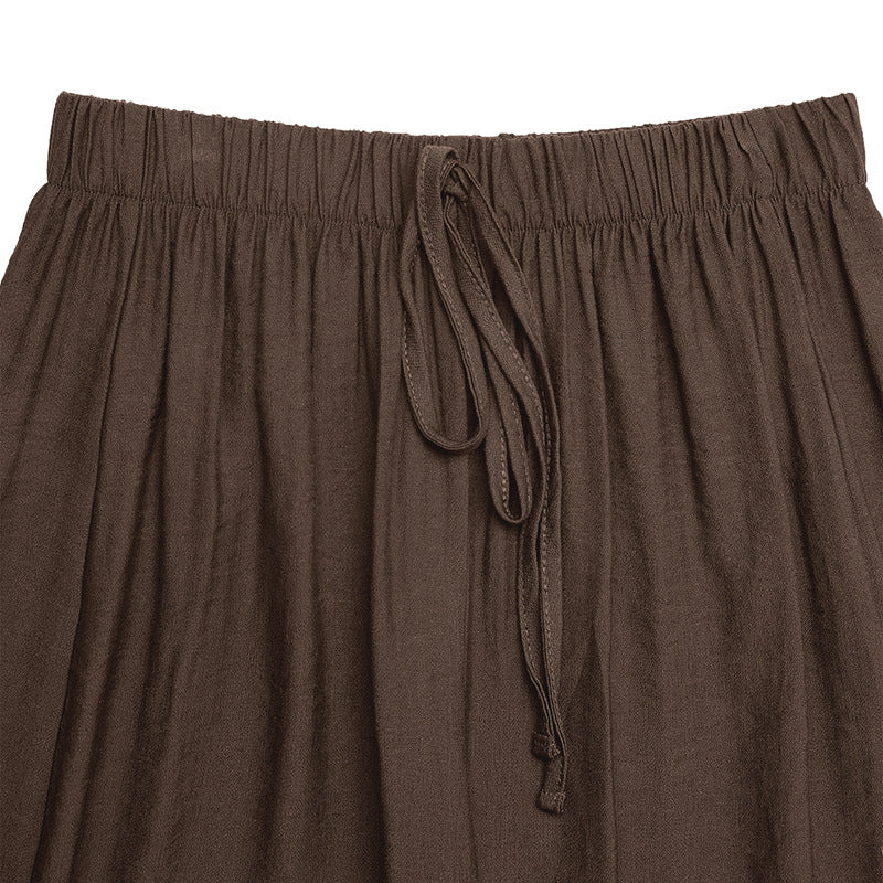Casual Simple Lace up Embroidery Solid Color Loose Wide Leg Pants Thin Women