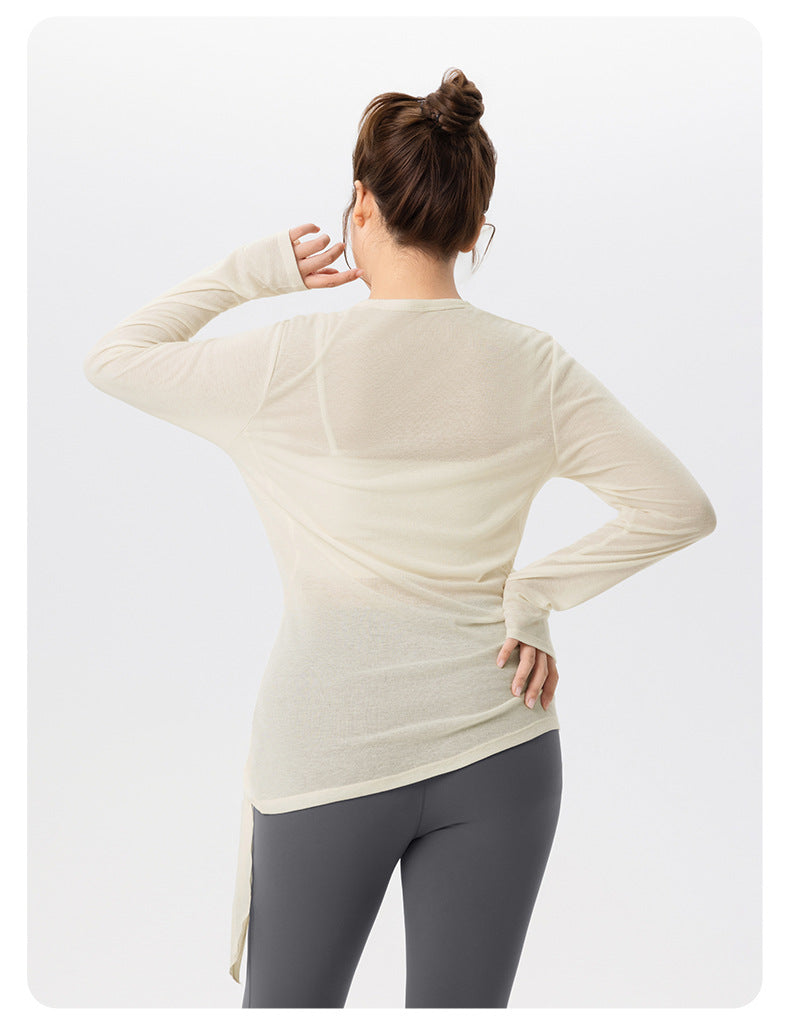 Plus Size Yoga Blouse Women Slim Fit Slimming Side Slit Workout Long Sleeve Soft Skin Friendly Plump Girls Yoga Clothing Top