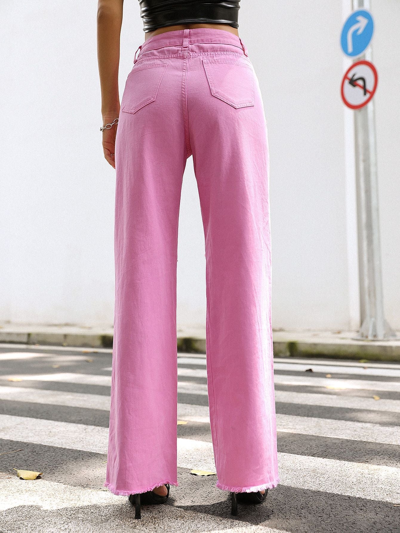 Women Clothing Holes Straight Loose Wide Leg Pants Spring Summer