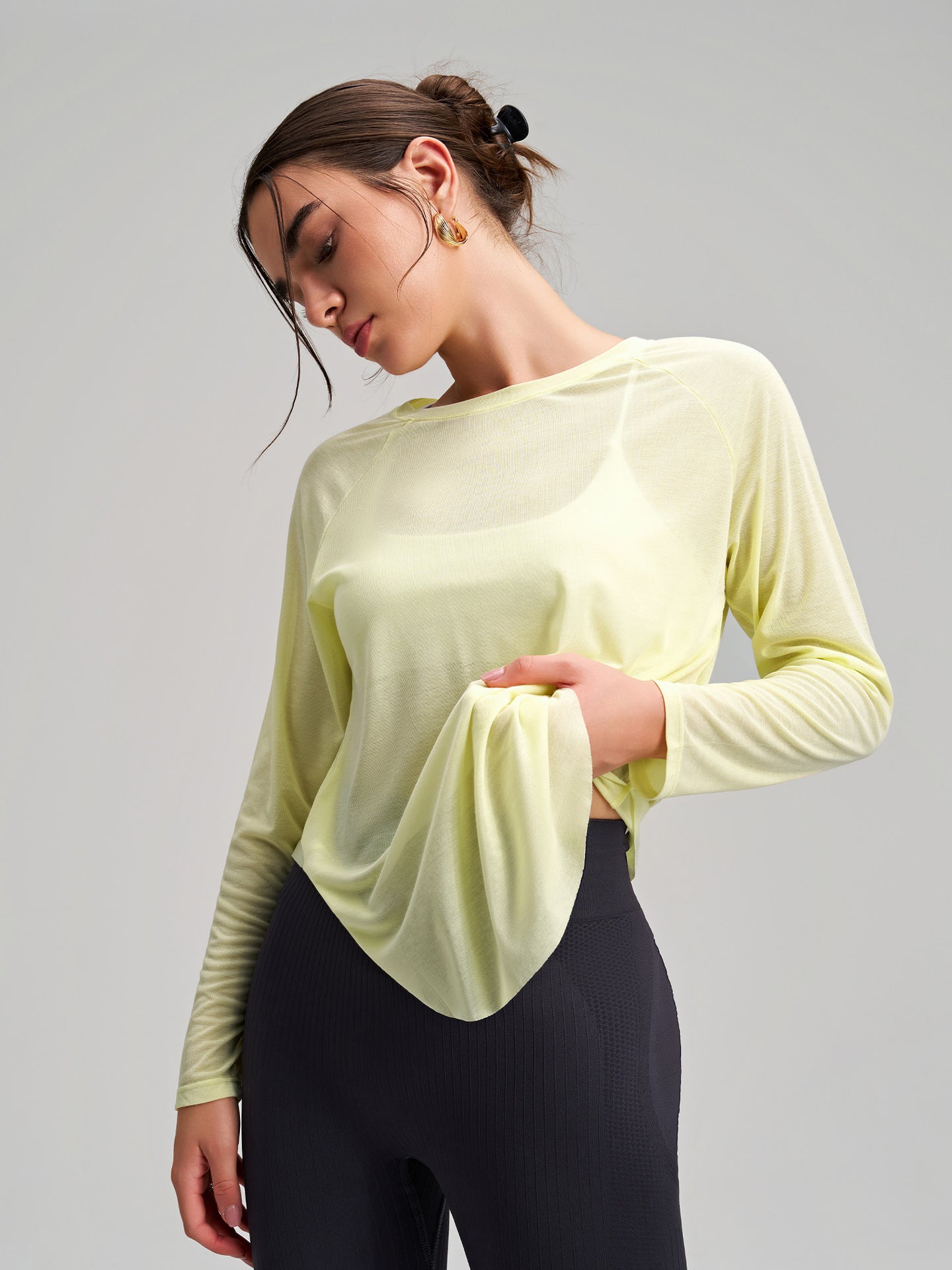 Outerwear Bunchy Yarn Yoga Blouse Women Long Sleeve round Neck Sports Top Loose Slimming Fitness Casual Quick Drying Blouse