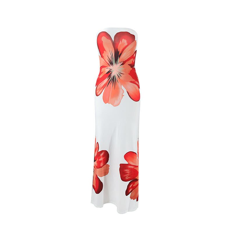 Summer Fashionable Elegant Sexy Bandeau Slim Fit Long Seaside Casual Holiday Dress