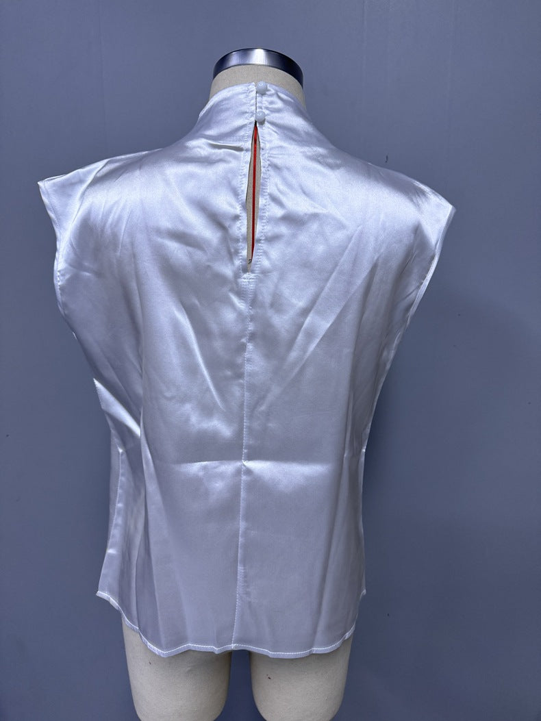 Artificial Silk Top Women Satin T shirt Satin Short Sleeve Bottoming Inner Wear Summer round Neck Outerwear Top