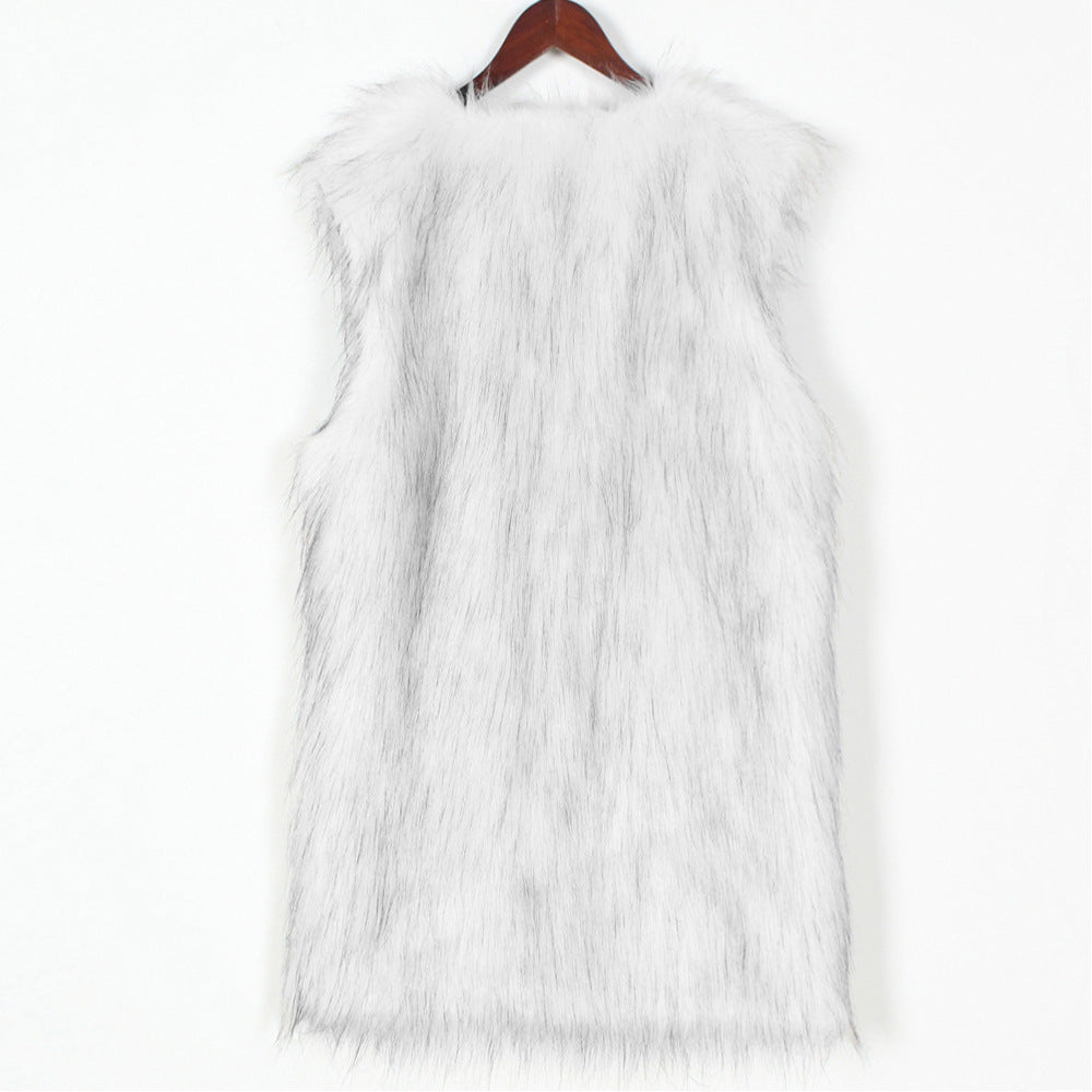 V neck Women Faux Fur Coat Vest Top Artificial Fur Vest