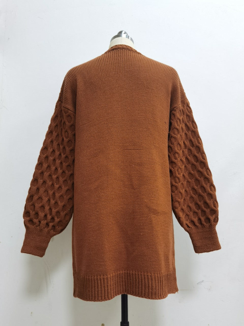 Popular Lantern Sleeve Autumn Winter Women Sweater Women South Solid Color Mid Length Knitted Cardigan
