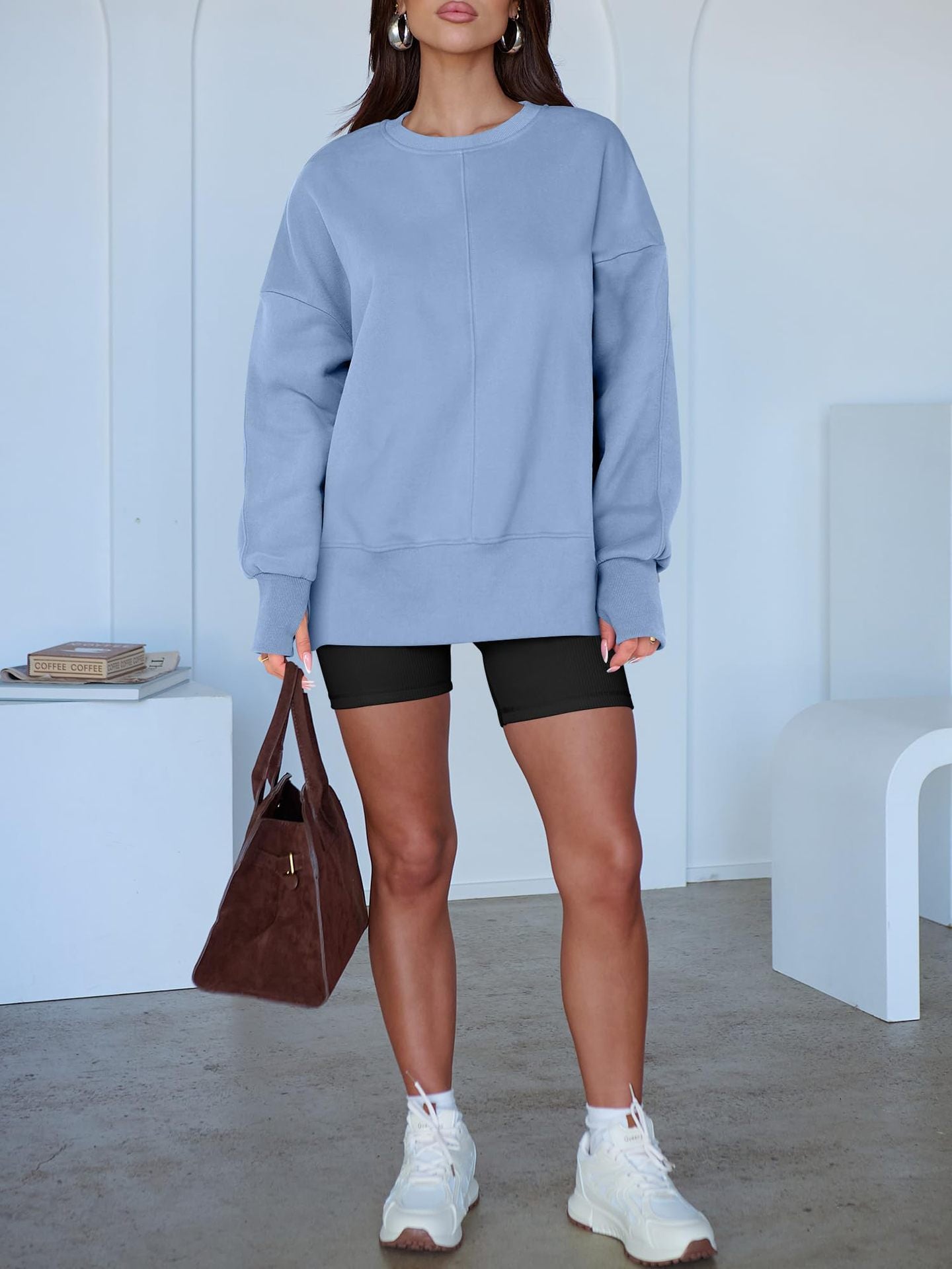 Code Casual round Neck Pullover Solid Color Loose Sports Long Sleeve Sweatshirt Tops