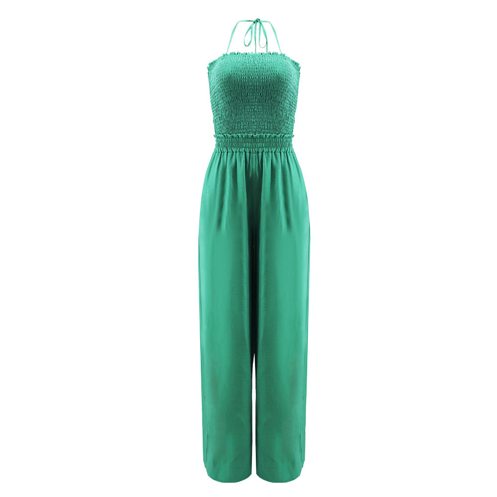 Lace up Fashionable Bandeau Sexy Backless Elastic Waist Loose Straight Jumpsuit