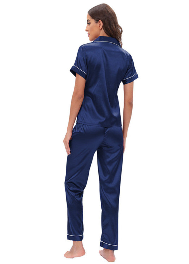Satin Suit Two Piece Home Wear Pajamas Women