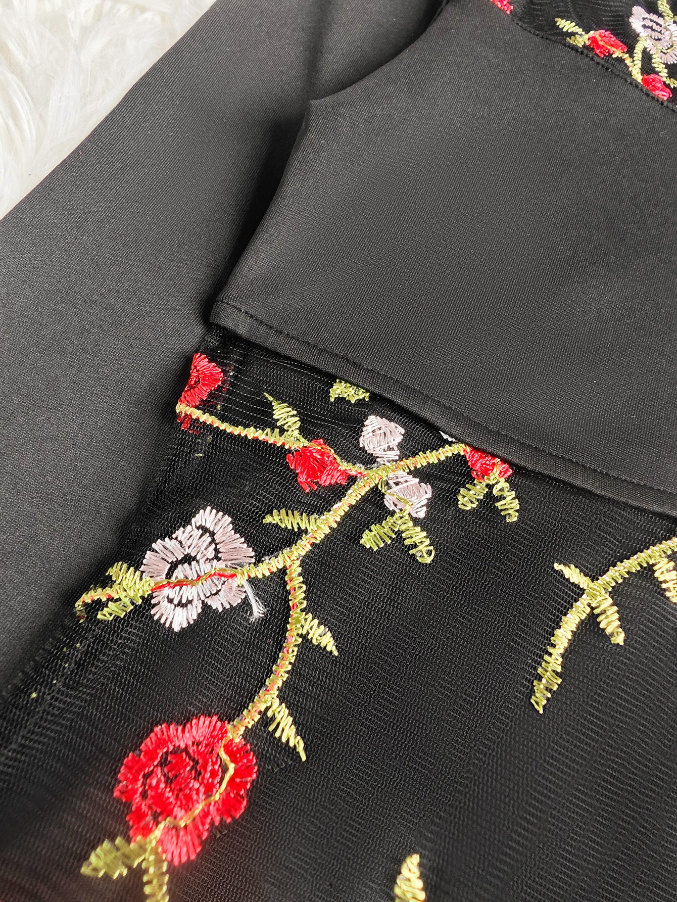 Sexy Mesh Transparent Embroidered Floral One Piece Long Sleeve Top All Match Jumpsuit