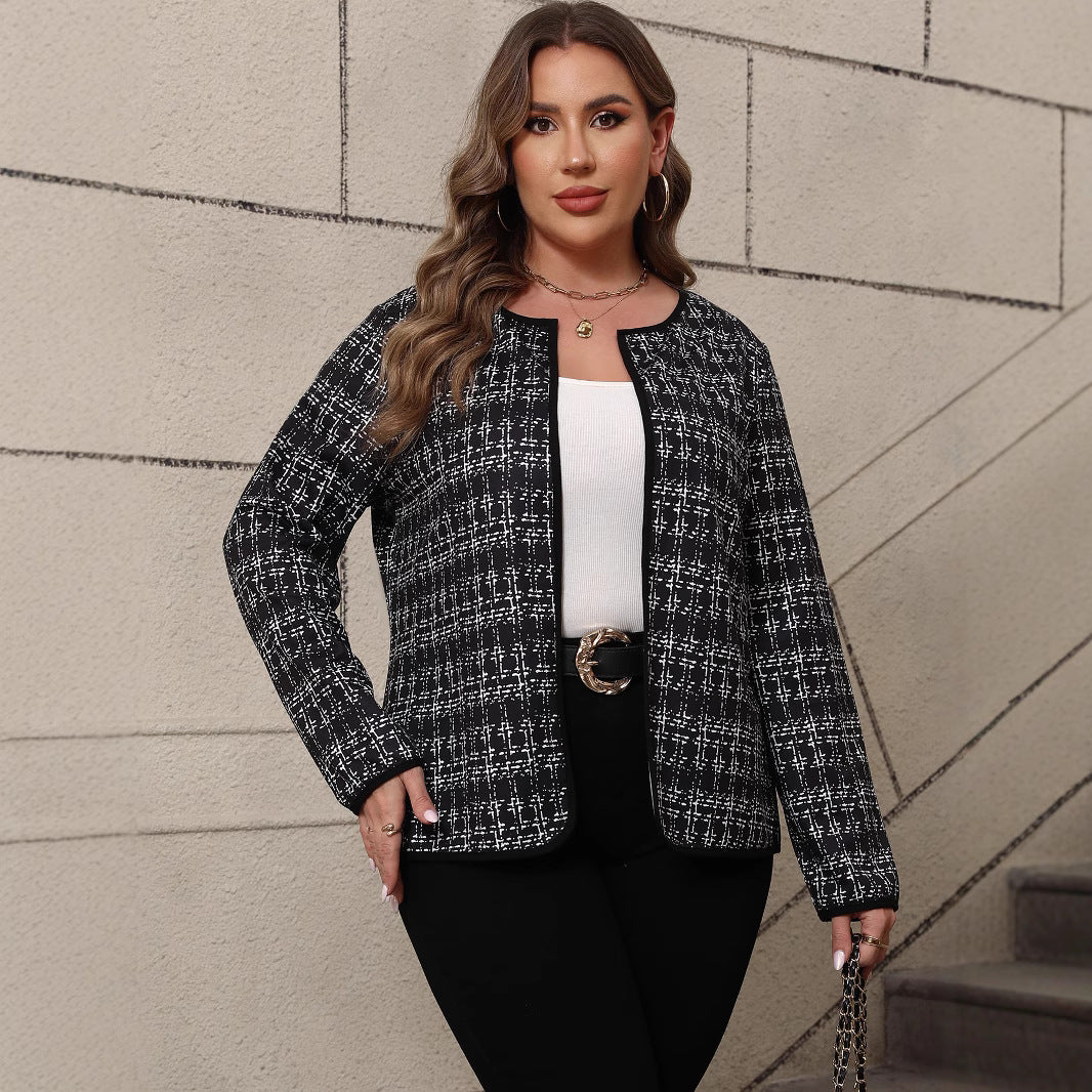 Plus Size Loose Casual Plaid Classic Cardigan