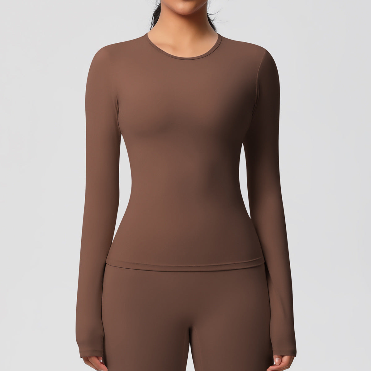 Nude Feel Brushed Slimming Tight High-Strength Running Pilates Daily Workout Clothes Yoga Long Sleeve Women