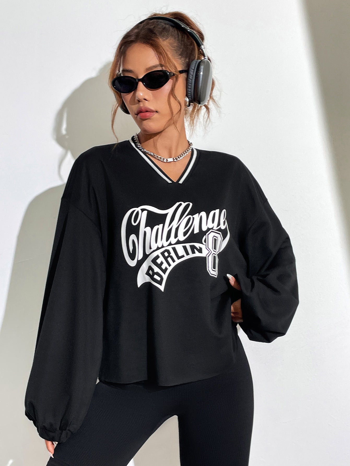 Women Clothing V Neck Floral Print Long Sleeve Pullover