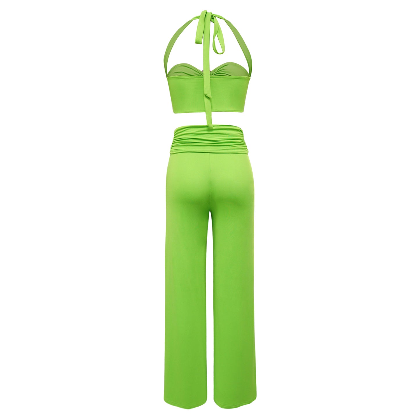 Women Clothing Summer Decorative Buckle Solid Color Sexy Halter Two Piece Set