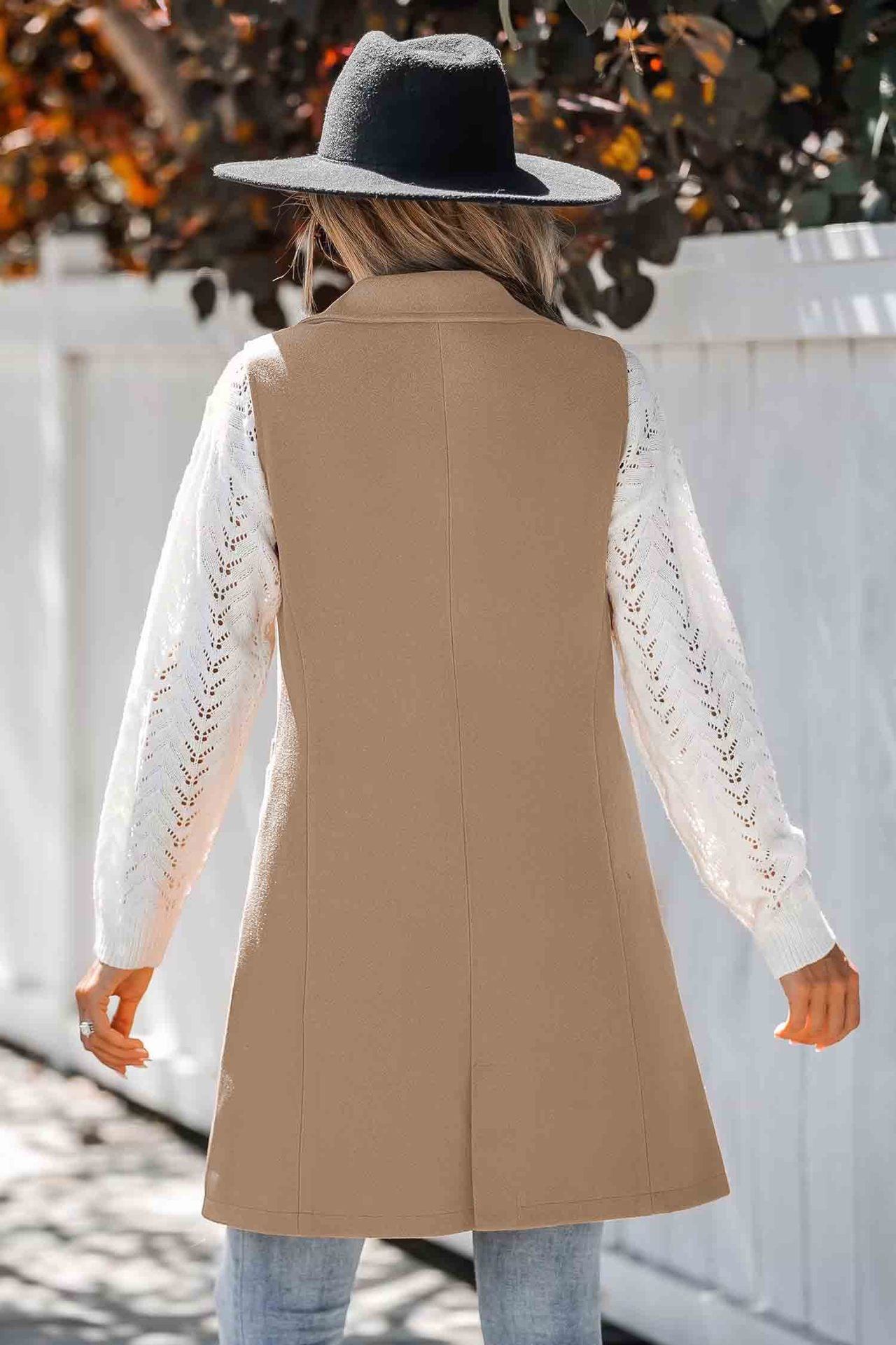 Autumn Winter Simplicity Vest Collared Button Sleeveless Woolen Coat for Women