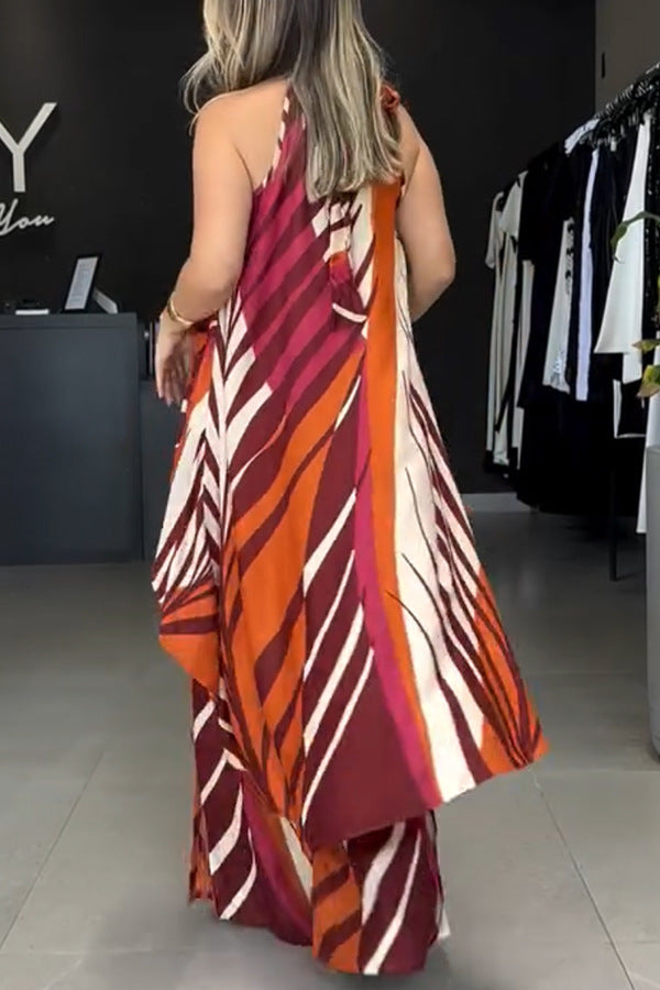 Summer Positioning Printed Long Sleeved Top Wide Leg Pants Two Piece Set Women Clothing