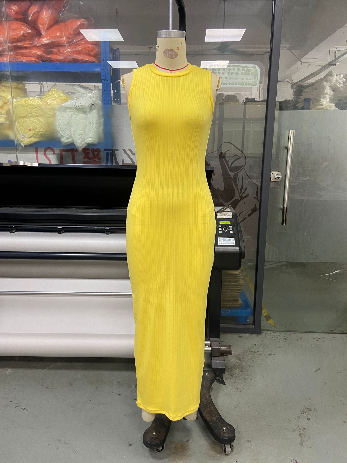 Women Clothing Summer Casual Knitted Sleeveless Round Neck Dress Women
