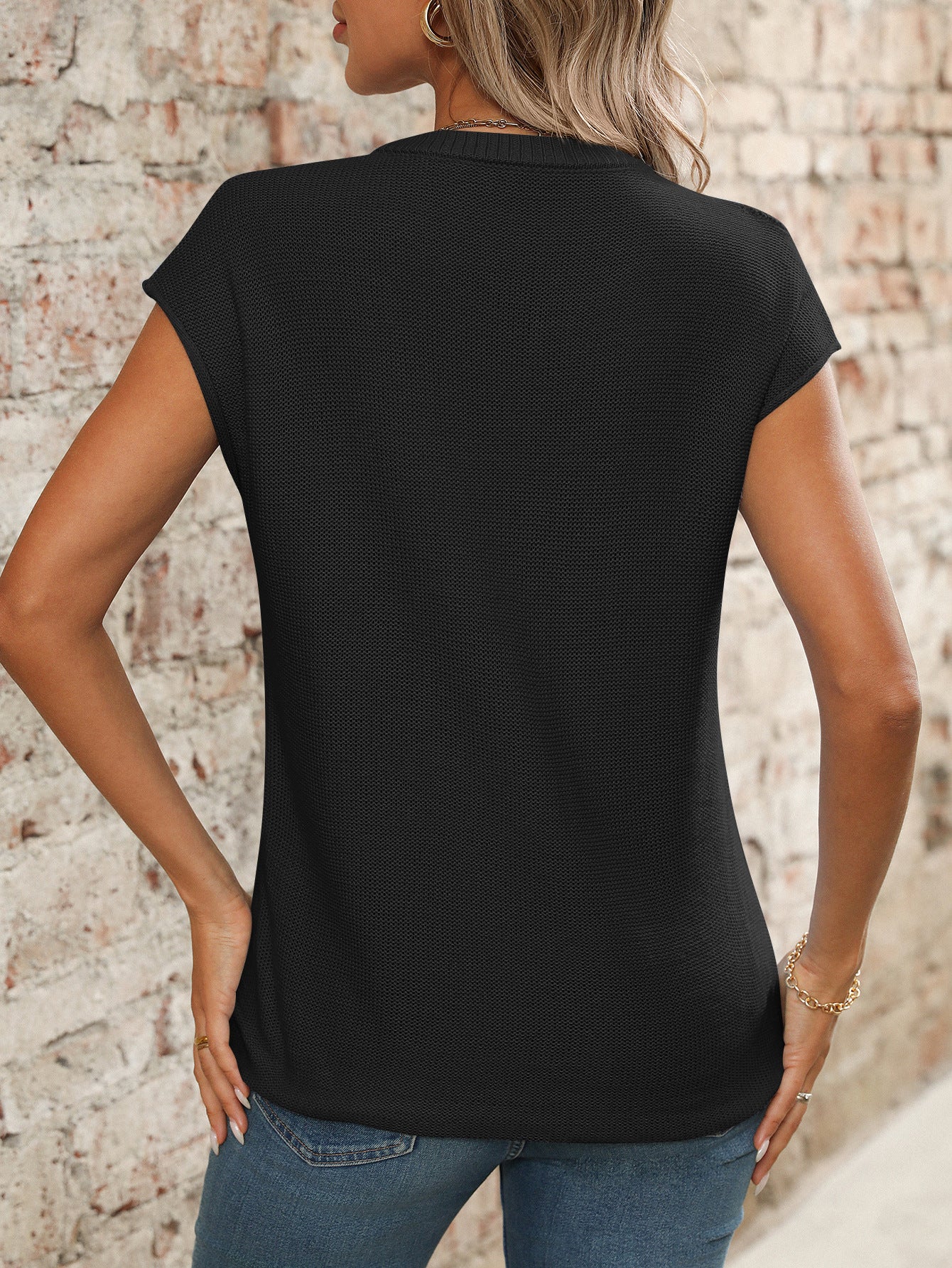 Summer Women Clothing V neck Top Knitted Thick Needle Casual Sweater
