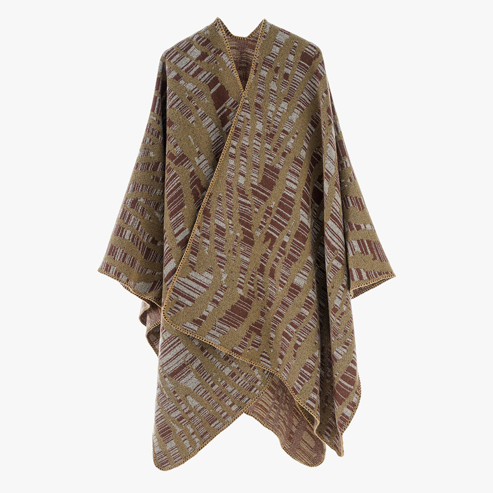 Fashionable Striped Shawl Women Autumn Winter Korean Striped Color Matching Zebra Pattern Warm Cashmere like Shawl Trendy