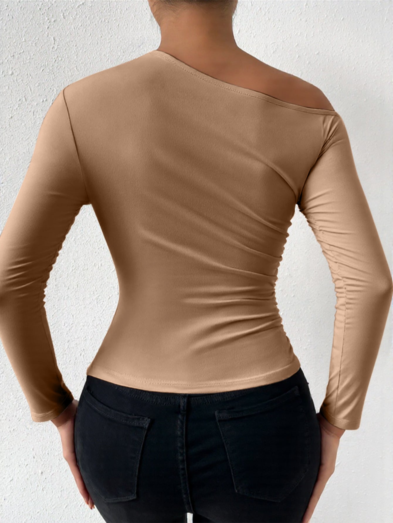 Sexy Oblique Shoulder Collar off the Shoulder Long Sleeve Slim Fit Wild Autumn Arrival T shirt Base